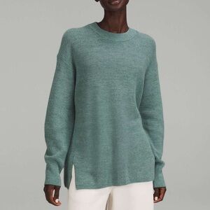Lululemon Merino Wool Blend Ribbed Crewneck Sweater Heather Tidewater Teal 4